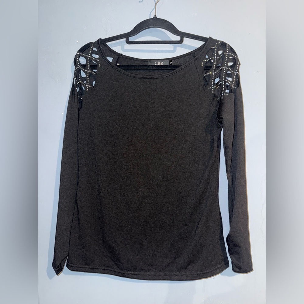 CBR Elegant Black Blouse with Shoulder Cutouts
